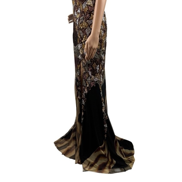 Cassandra Stone by Mac Duggal One Shoulder Gown 6 Animal Print Sequin Beaded - Picture 6 of 12